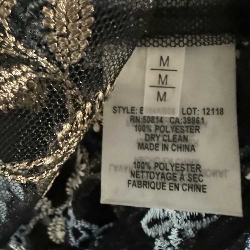 Elie‎ Tahari Val Floral Embroidered Mesh Top Womens Medium Boho Dark Romantic - Picture 4 of 6